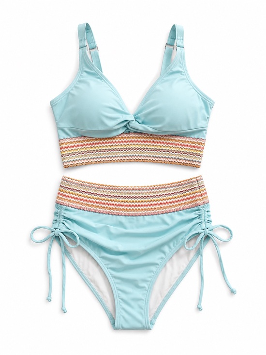 Other - Blue Smocked High Waist Bikini Set Small Adjustable